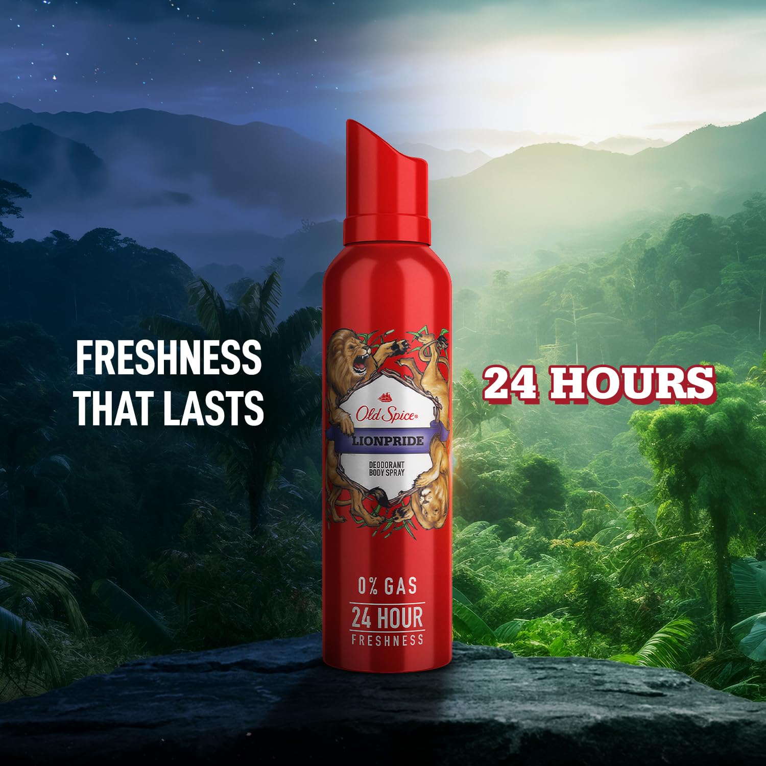 Old Spice Lionpride No Gas 24 Hour Long Lasting Freshness Deodorant Perfume Body Spray For Men 140ml 4.7 Fl.oz.