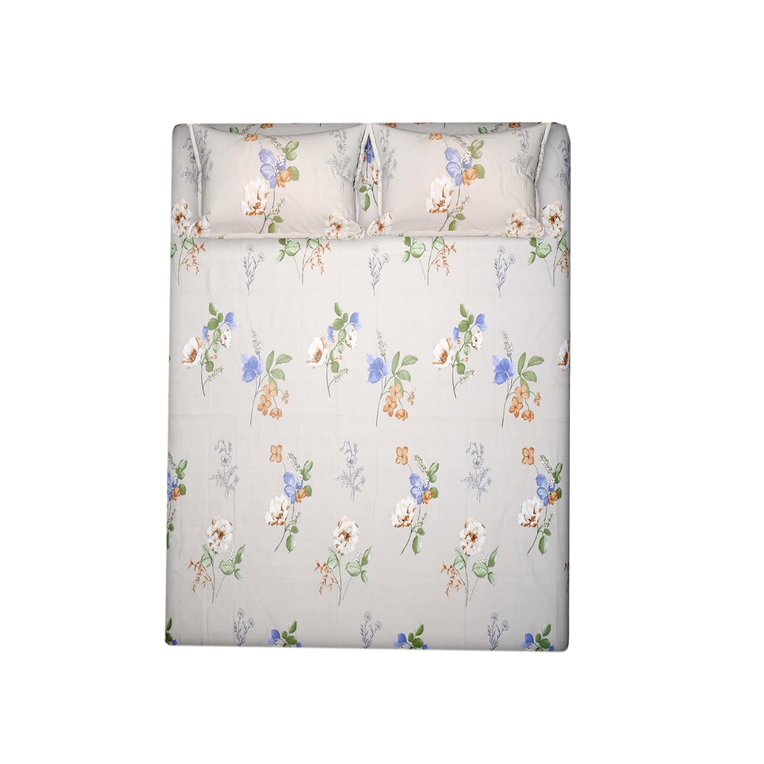 Light Weight King Size Bedsheet With 2 Pillow Covers - 72 X 78 + 10 Inches, Cream | All Around Elastic Fitted Bedsheet | Ideal For Daily Use