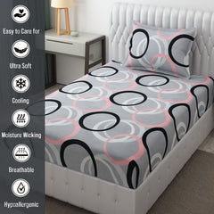 Microfiber Single Bedsheet Set With 1 Pillow Covers (60 X 90 Inches) Grey & Black | Durable & Long-Lasting | 144 Thread Count | Wrinkle Free