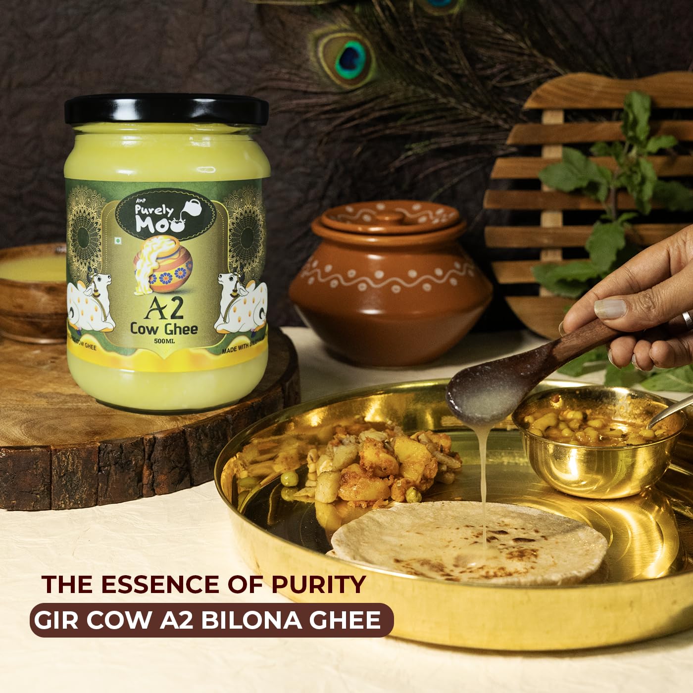 100% Pure Premium A2 Cow Ghee By AMP Purely Moo | Natural & Healthy Desi A2 Cow Ghee Perfect For Overall Health | 2 Litre (1 Litr * 2) 67.6 Ounce | Jar Pack