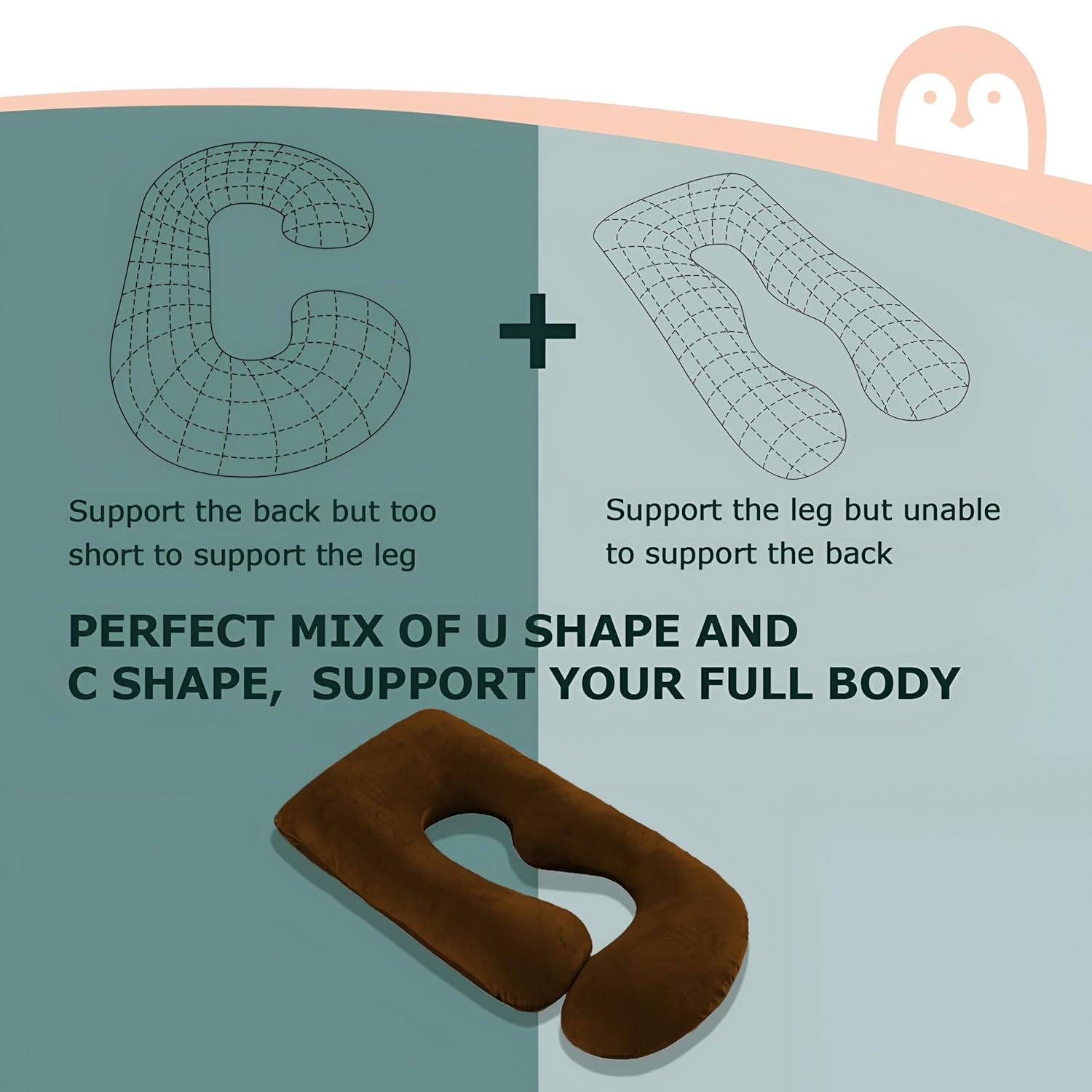 Pregnancy Pillow, Maternity Body Pillow For Sleeping, G Shaped Pillow, Brown - 55 Inch | Full Body Pillow, Pregnancy Pillow For Pregnant Women, Lightweight, Adjustable, Removable Cover