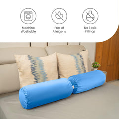 Microfiber Bolster Pillow For Bed & Sofa, Side, Diwan, Sky Blue - 10 X 25 Inch | Round Side Pillow, Light, Soft & Fluffy For Neck & Back Support | Washable, Velvet Cover With Zip - 2 Piece