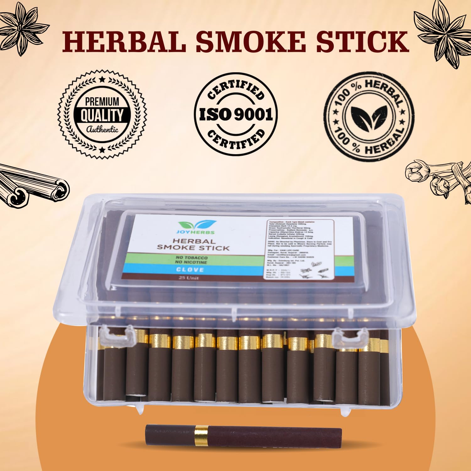 Ayurvedic Herbs Cigarettes, Non Addictive Pack Of 25 Sticks King Size | Cigarette Alternatives - Herbal Cigarette Clove Flavour No Tobacco & Non Nicotine
