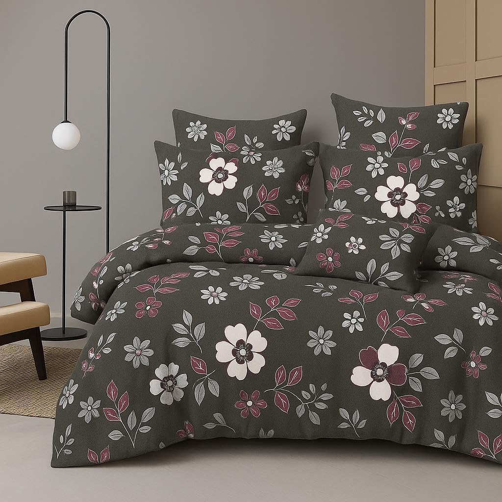 Cotton Queen Size Printed Double Bedsheet With 2 Pillow Covers For Home | 90 X 100 Inches, Black - Beautiful Bedsheet Set | Perfect For Gifting Wedding, Anniversary