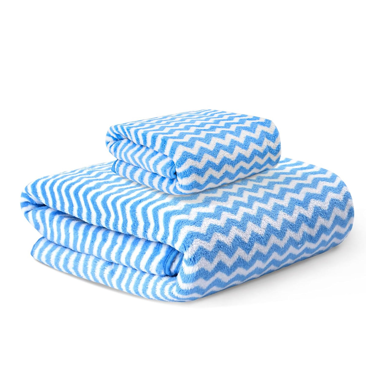 Heart Home Microfiber Bath & Face Towels 700 Gsm | Quick Absorbent Hand Towels For Wash Basin Bathroom & Kitchen Zig Zag (Blue) - Pack Of 2