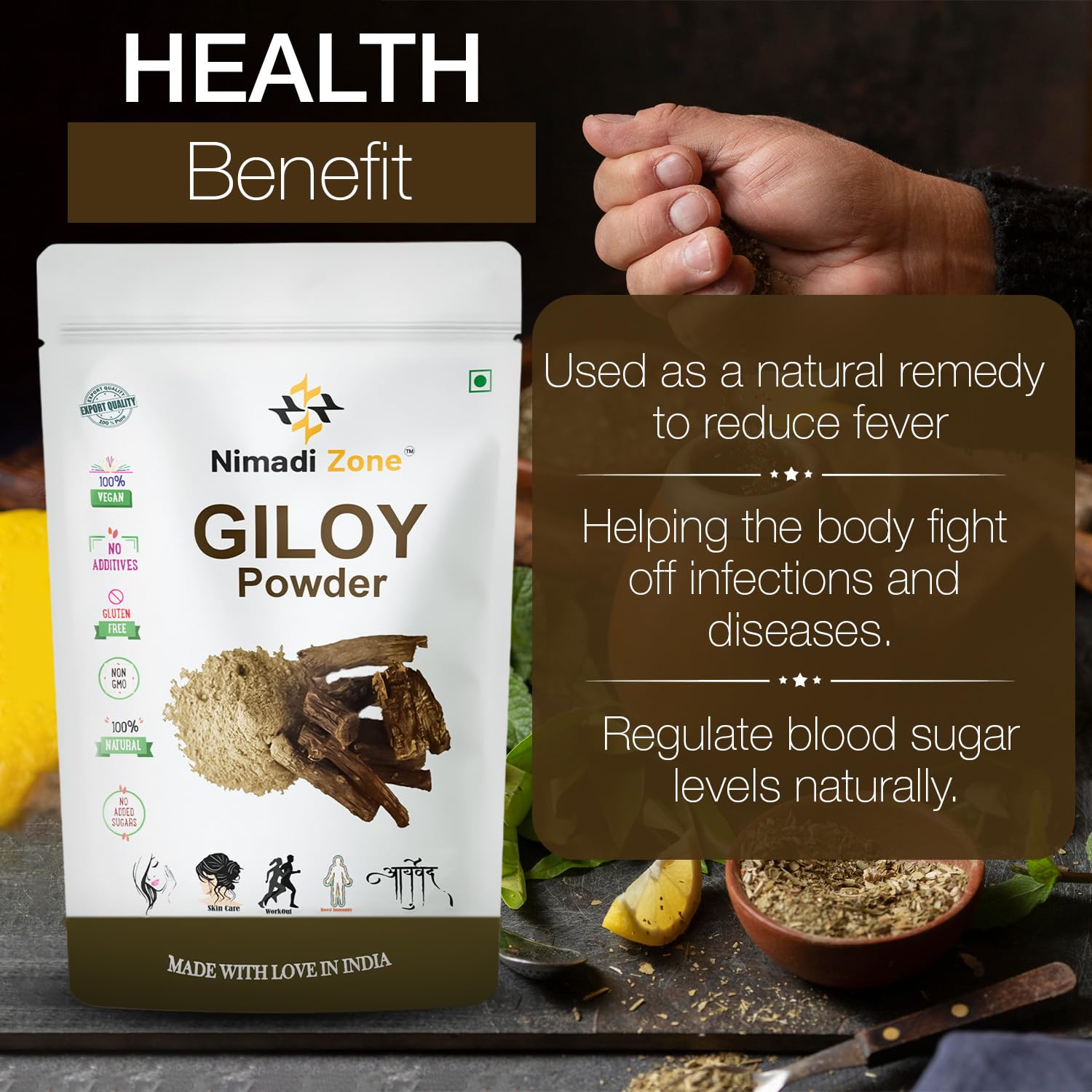 Nimadi Zone Giloy Guduchi Tinospora Cordifola Powder, Immunity Support, For Immunity Wellness | 200gm 0.4lbs