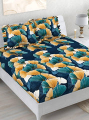 Premium Heavy King Size Bedsheet With 2 Frill Pillow Covers | 72 X 78 Inches, Blue | Double Bed, All-Around Elastic Fitted | Luxurious Comfort & Durability