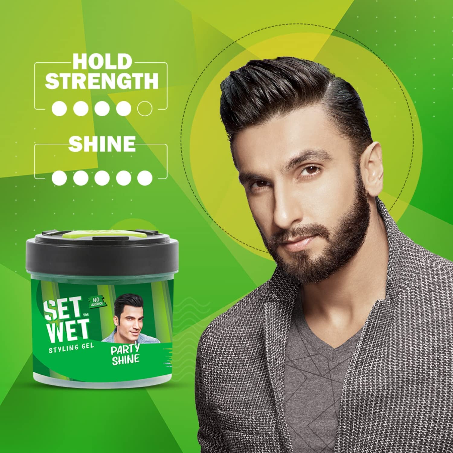 Set Wet Styling Hair Gel For Men | Party Shine 250gm 8.8 Oz. | Strong Hold , High Shine | For Short To Medium Hair | No Alcohol , No Sulphate