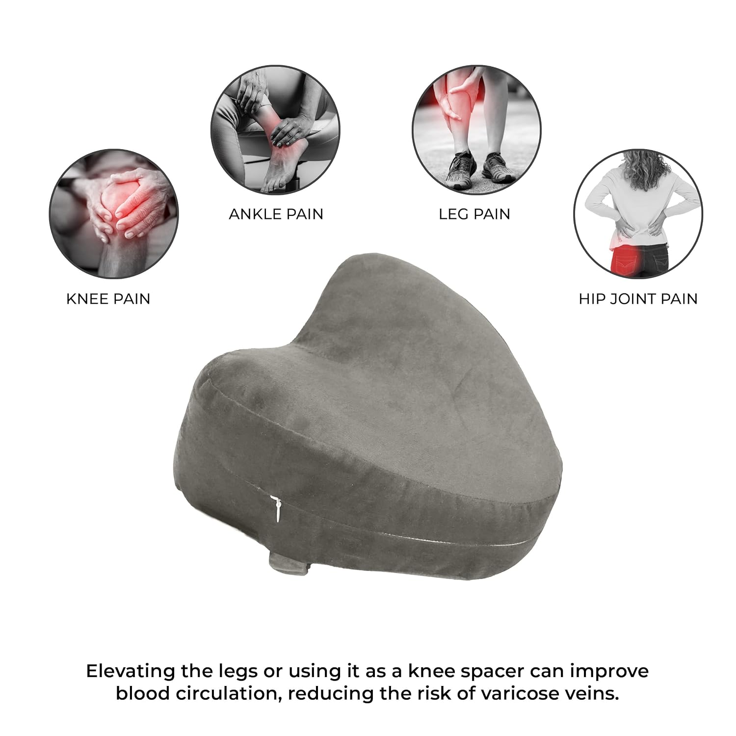 Memory Foam Knee Pillow For Sleeping, Leg Pillow For Pregnancy - Grey | For Back Pain, Side Sleepers, Sciatica & Knee Pain Relief | Knock Knee Pillow For Leg Support, Zipper Velvet Cover