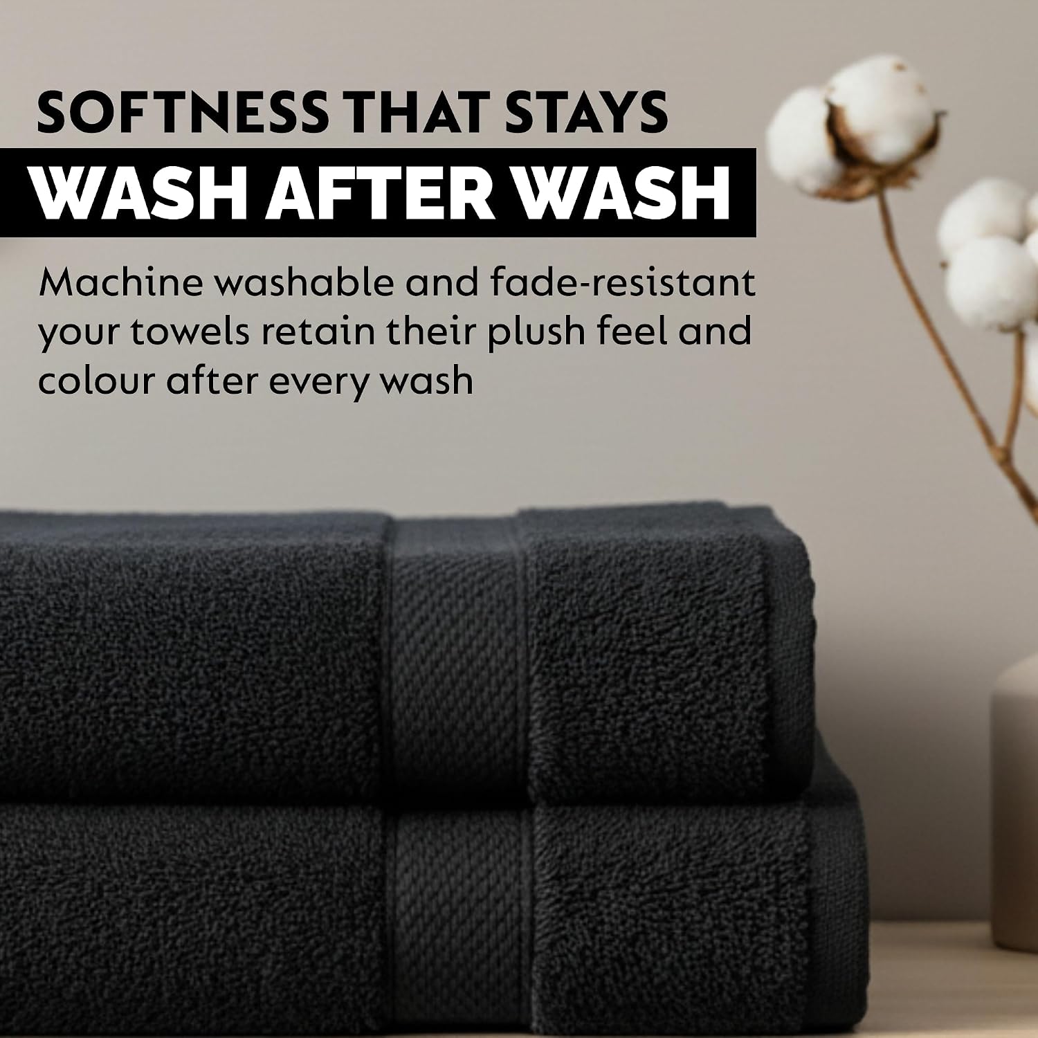 Rushant 100% Combed Cotton Hand Towels 400 Gsm | Ultra Soft, Quick Dry & Super Absorbent For Home, Gym & Travel (Black) - Set Of 2