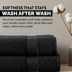 Rushant 100% Combed Cotton Hand Towels 400 Gsm | Ultra Soft, Quick Dry & Super Absorbent For Home, Gym & Travel (Black) - Set Of 2