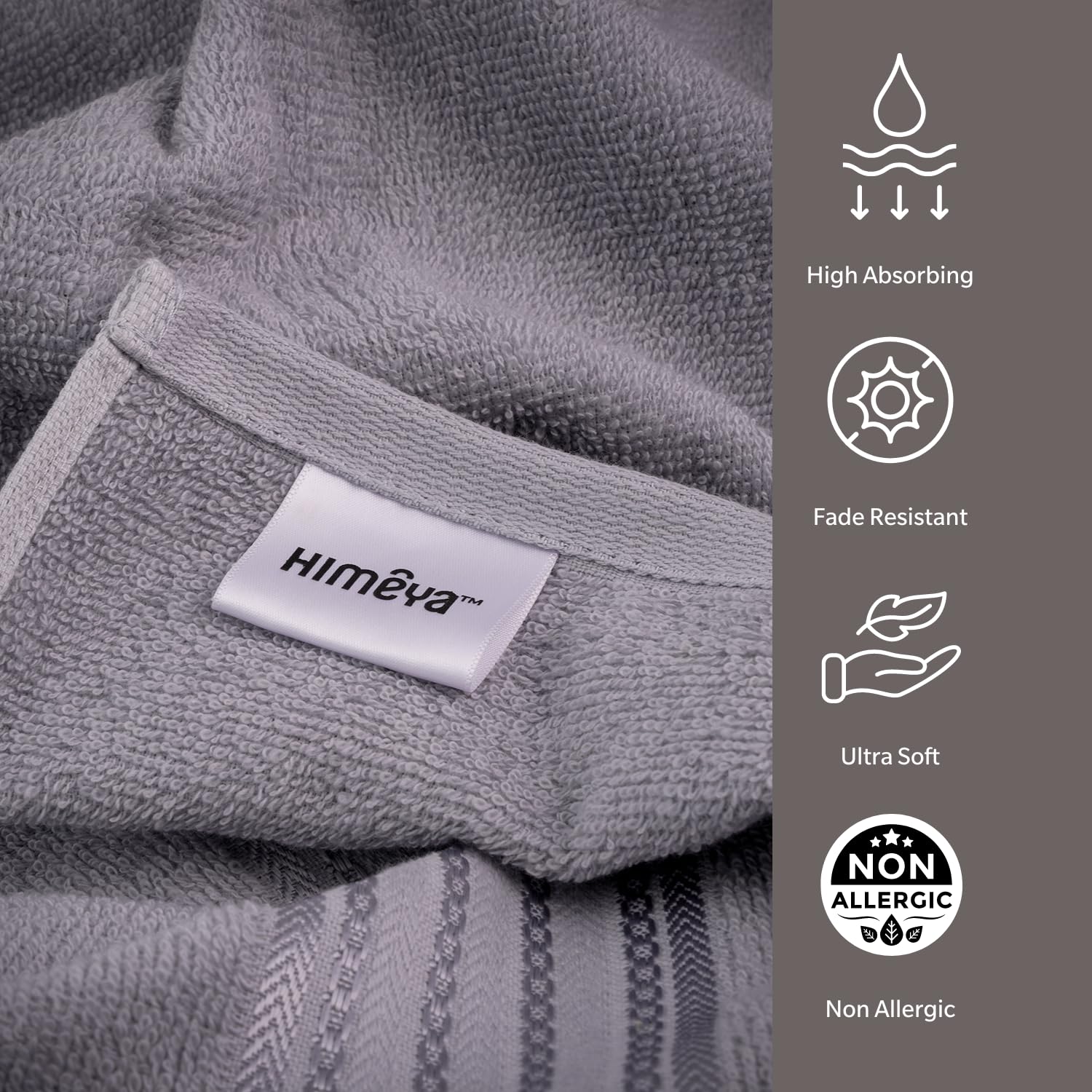 Himêya 100% Cotton Bath Towels 380 Gsm | Large Size Bath Towel For Men & Women (Grey)