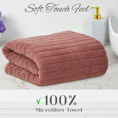 Urbanleaf Microfiber Large Bath Towel 300 Gsm | Quick Dry Super Absorbent Bath Towel For Men & Women (Coral Stripe)