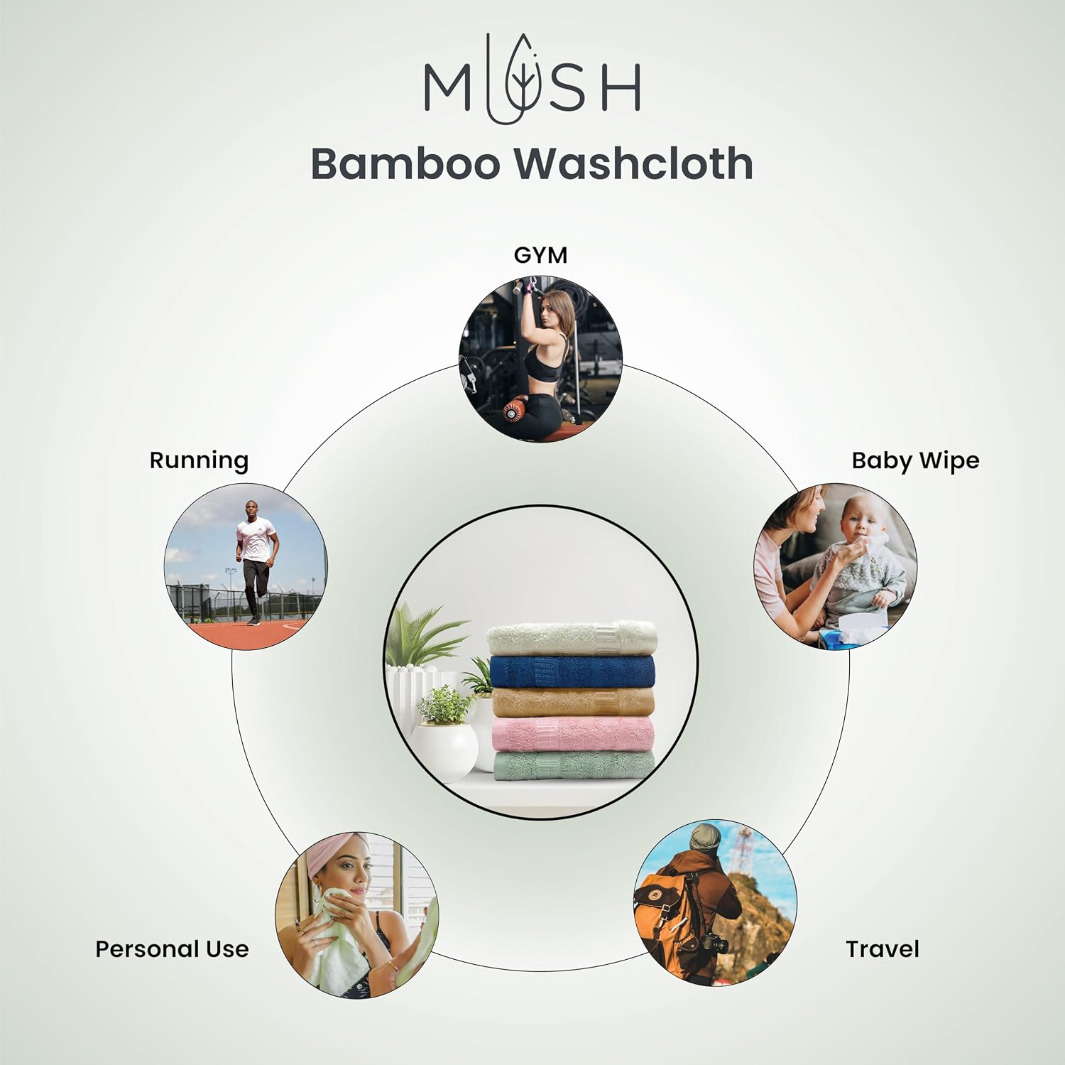 Mush 100% Bamboo Face Towel 500 Gsm | Ultra Soft, Absorbent, & Quick Dry Towels For Facewash, Gym, Travel | Suitable For Sensitive/Acne Prone Skin (Green, Pink & Grey)