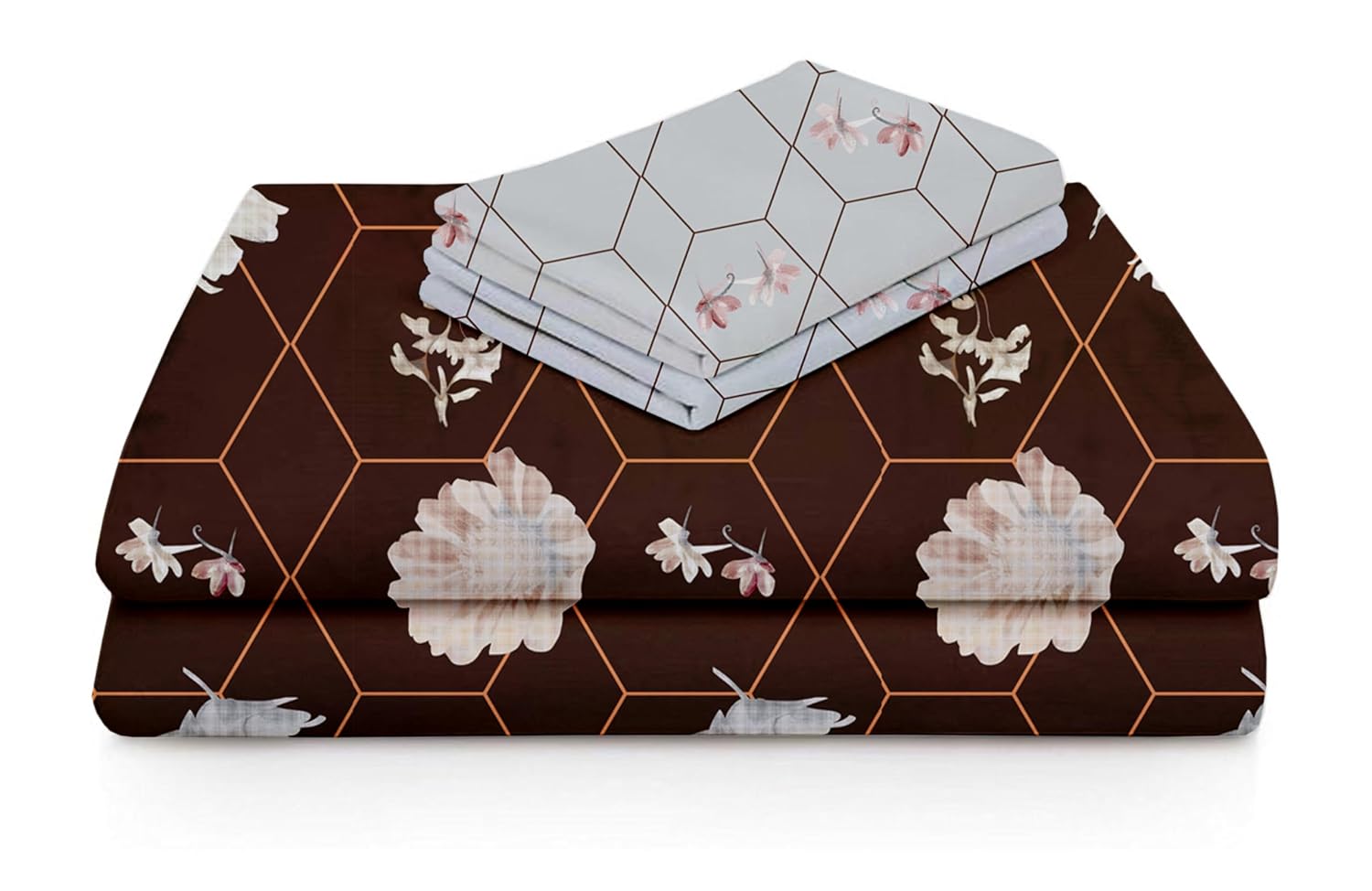 Bedsheet For Double Bed Queen Size With 2 Pillow Cover - 100 X 100 Inches, Brown & White | Perfect For Gifting On Weddings Bedsheet