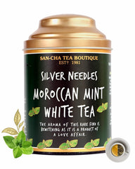 San-Cha Silver Needles Moroccan Mint White Tea - 75gm, 2.6 Ounce | Environment Friendly, Hand Plucked - Low Caffeine, Richest In Antioxidants