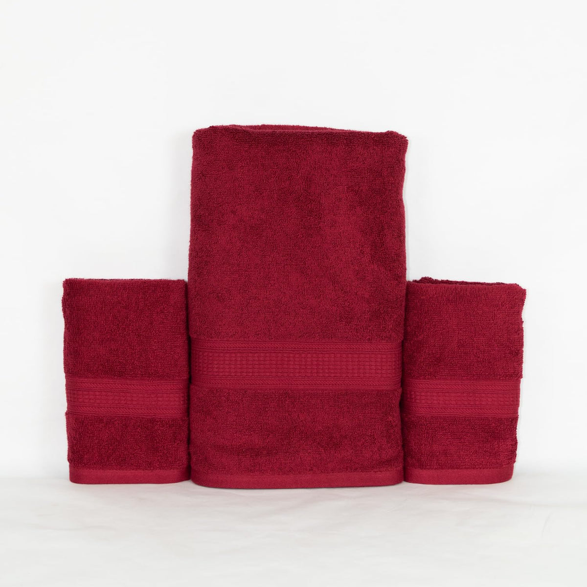 Rangoli 100% Cotton Fibre 1 Bath & 2 Hand Towel 900 Gsm | Highly Durable & Super Absorbent Towel | Skin-Friendly & Quick Drying Luxury Towels (Maroon) - Pack Of 3