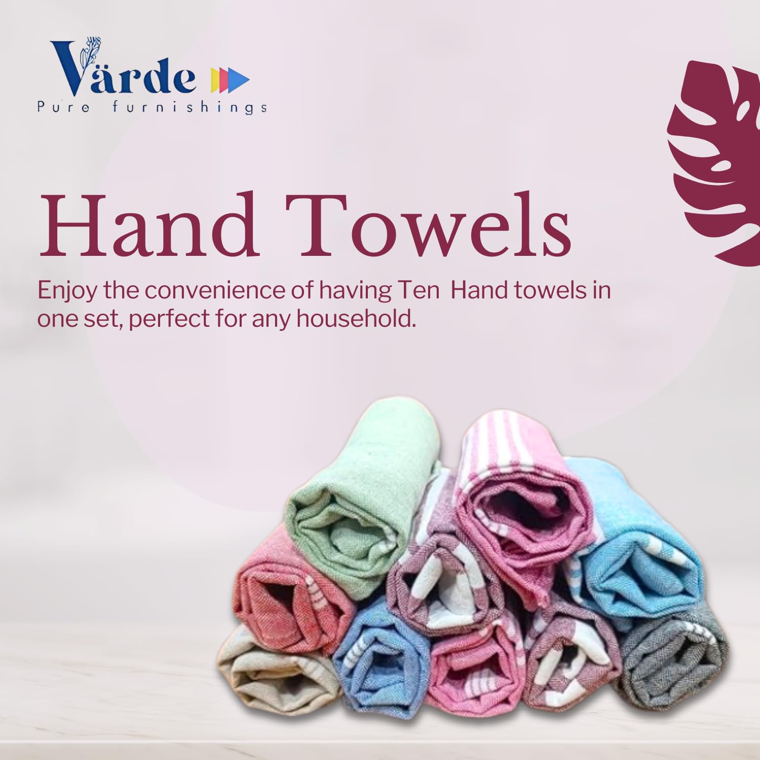 VäRde Premium Cotton Hand Towels 250 Gsm | Face Towel, Kitchen Towel Floor Towel, Soft Towels | Striped & Solid Pattern (Pack Of 10)
