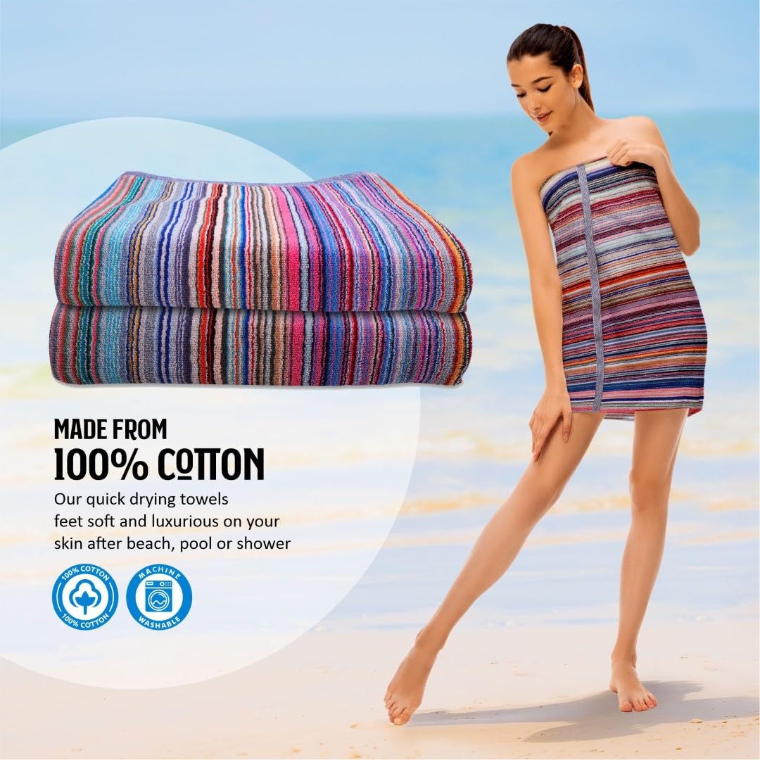 Ambra Linens Highly Absorbent Bath Towels 1 Kg | 100% Cotton, Soft & Plush All Seasons Use, Extra Large Size (Mixed Bandana)- Pack Of 2