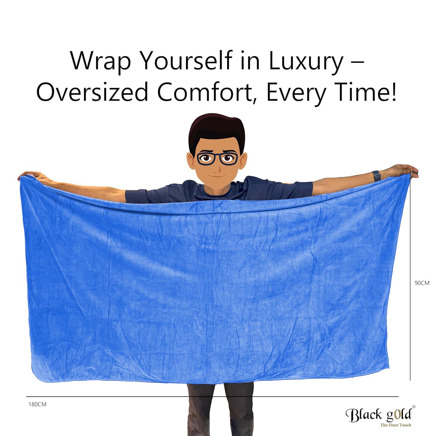Black Gold The Finer Touch Oversized Microfiber Bath Towel 2600 Gsm | Soft Quick-Dry Microfiber Towel For Men & Women | Lightweight, Absorbent & Travel-Friendly (Royal Blue) - Pack Of 4