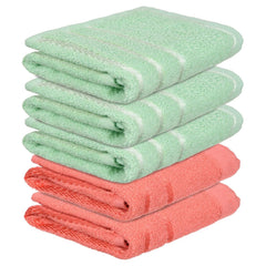 Kuber Industries Face Towel 1000 Gsm | Towels For Daily Use Workout Hand Towel | Lining Design | Pack Of 5 (Orange & Green)