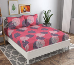 1 Double Bedsheet with 2 Pillow Covers | 86 X 88 Inches, Pink & Grey - Double Bed Wrinkle Free With 120 Thread Count Super Soft