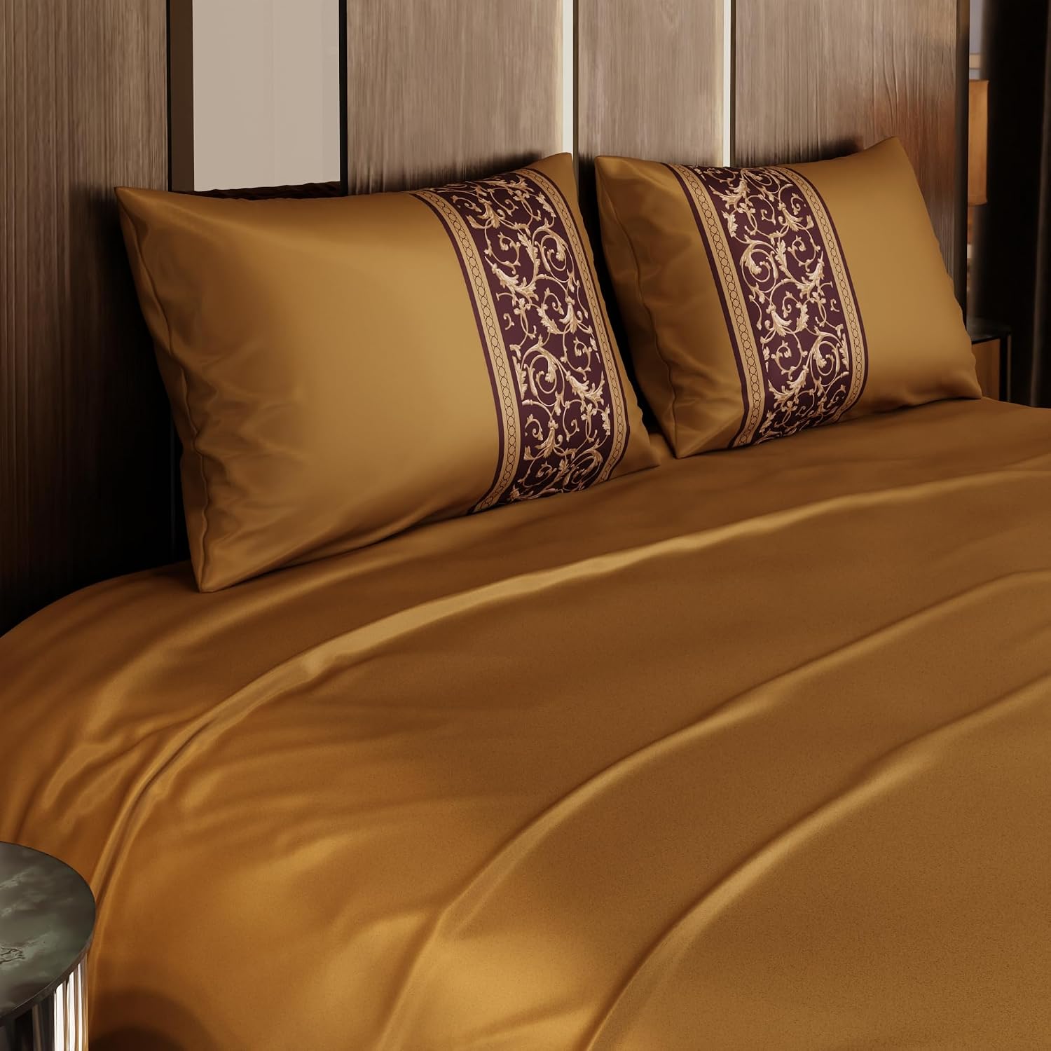 Super King Bedsheet With 2 Pillow Covers & Comforter - 108 X 108 Inches, Gold | Hypoallergenic, Breathable, Gentle On Skin & Hair, Fade & Wrinkle Resistant, Wedding Gift For Couples