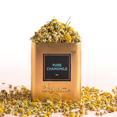 Chayam Pure Chamomile Tea - 30gm Tin Caddy, 1.05 Ounce | Sleep & Stress Relief, Calming Bedtime Herbal Tea - Pure Whole Chamomile Flowers | Caffeine Free