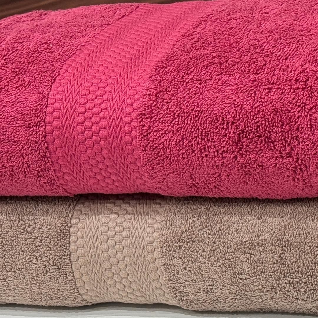 Stamio Cotton Bath Towel 1200 Gsm | Two Ply Combed, Extra Soft & Absorbent Large Full Size Towels For Bathing, Home, Sports, Salon, Hotel Use (Brown & Maroon Red) - 2 Pcs