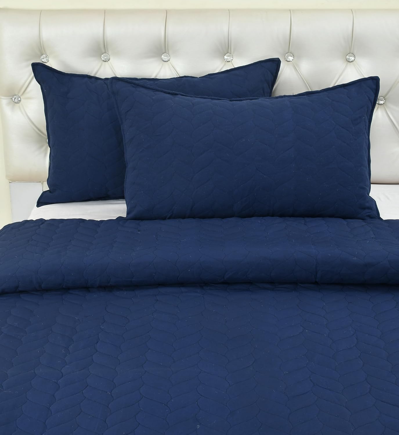 Quilted Double Bedsheet For King Size With 2 Pillow Covers | 90 X 100 Inches, Navy Blue - 240 Thread Count Super Soft Bedding Set
