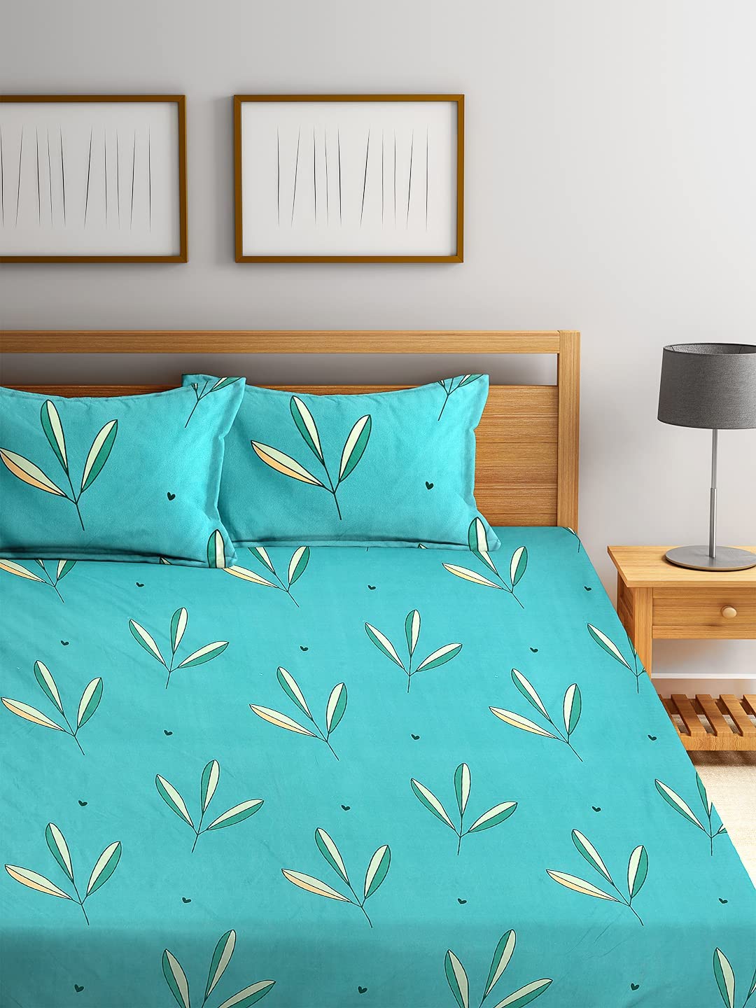 Premium Double Bedsheet With 2 Pillow Covers - 86 X 90 Inches, Sky Blue | 160 Tc Super Soft Glace Cotton - Breathable & Wrinkle Free - 3 Pcs Set
