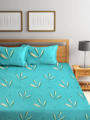 Premium Double Bedsheet With 2 Pillow Covers - 86 X 90 Inches, Sky Blue | 160 Tc Super Soft Glace Cotton - Breathable & Wrinkle Free - 3 Pcs Set
