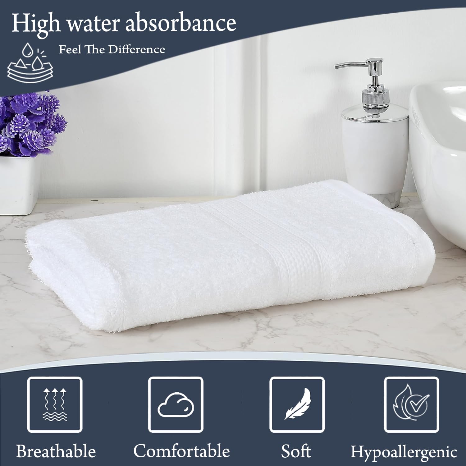 Fresh From Loom Luxury Edition Egyptian 100% Pure Cotton Bath Towel 600 Gsm | High Water Heavy Soft Dual Stitched Bath Towel (White)