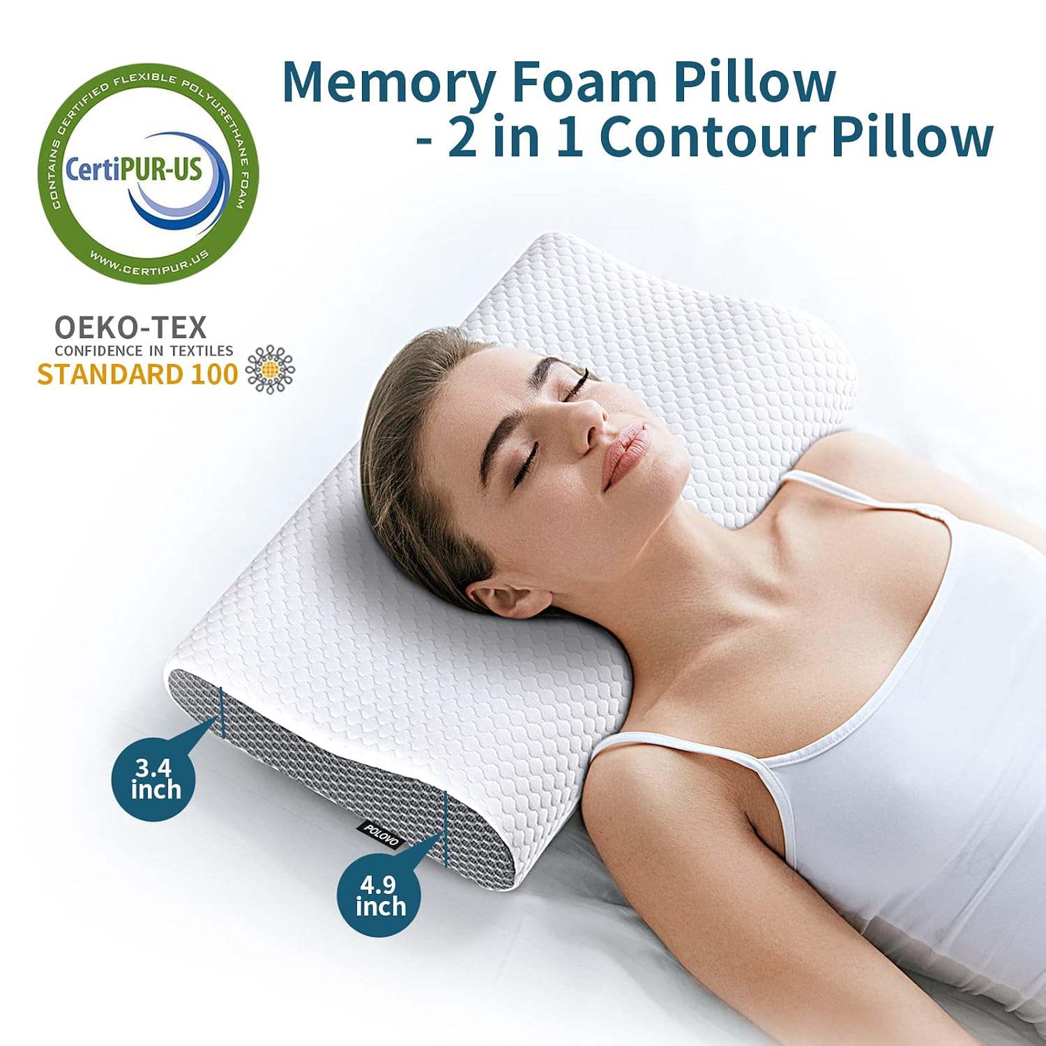 Memory Foam Pillow For Pain Relief, Bed Pillow For Sleeping - White & Grey | Ergonomic Orthopedic Pillow, Cervical Pillow For Neck & Shoulder Pain | For Side, Back, Stomach Sleeper