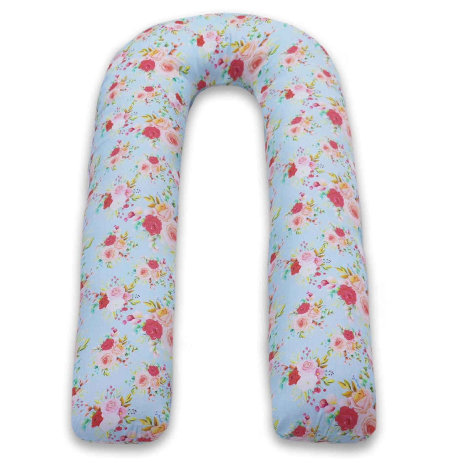 U Shaped Pregnancy Pillow, Maternity Pillow, 100% Cotton Removable Cover, Sky-Blue Flora | Super Premium Pillow For Sleeping, Versatile Use, Pregnocare Microfibers, Comfortable Pillow