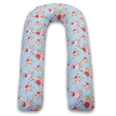 U Shaped Pregnancy Pillow, Maternity Pillow, 100% Cotton Removable Cover, Sky-Blue Flora | Super Premium Pillow For Sleeping, Versatile Use, Pregnocare Microfibers, Comfortable Pillow