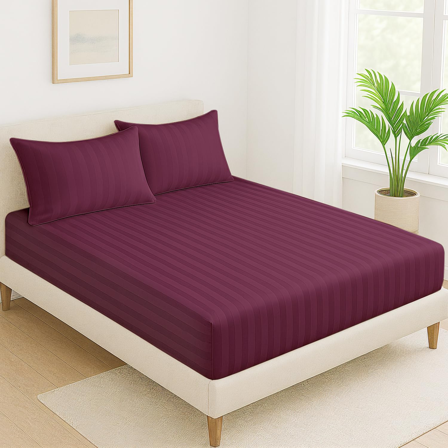 100% Cotton 1 Double Bedsheet For King Size With 2 Pillow Covers | 78 X 72 Inches, Wine - 130 Thread Count Soft & Comfortable | Ideal For Guest Room, Hotel
