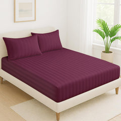 Elastic Fitted Bedsheet For Queen Size With 2 Pillow Covers | 60 X 78 Inches, Wine - Soft & Comfortable Ideal For Guest Room, Hotel