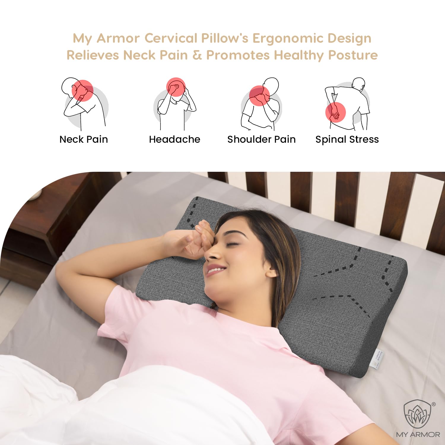 Cool Gel Cervical Pillow For Neck Pain, Spondylitis Neck, Size - 2 & 4 Inch | Orthopedic Memory Foam Pillow For Sleeping | Contour Pillow For Shoulder Pain, Removable Cover - Pack Of 1