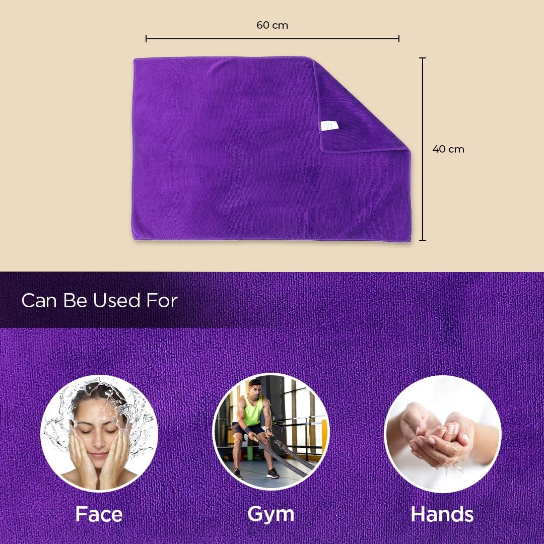 Kuber Industries Face Towel 450 Gsm | Antibacterial Microfiber Hand Towel (Purple) - 3 Pcs