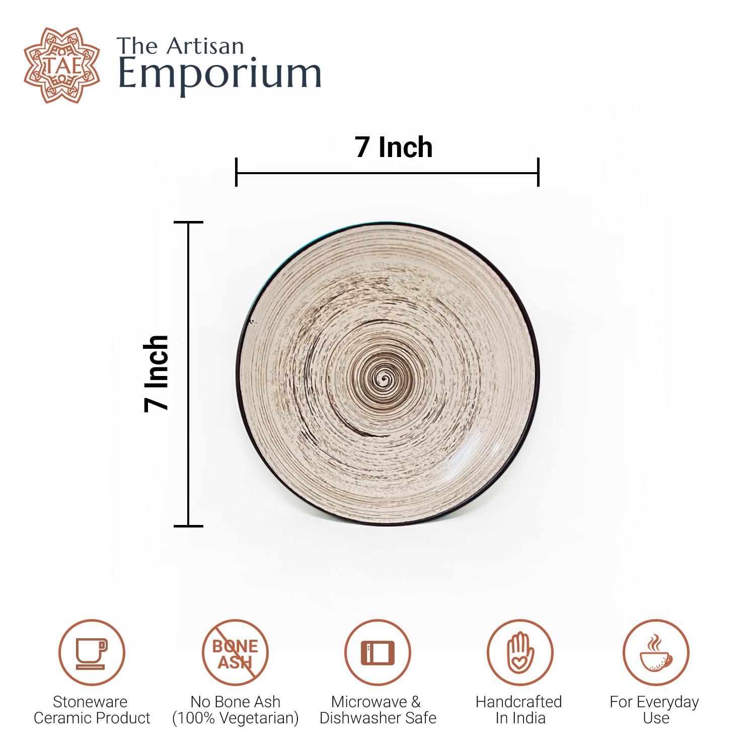 Iris Beige Hand Painted Ceramic Quarter Plates Set Of 6 - Beige | Small Side Plates For Dinner & Snacks - 7 Inch, 6 Pieces, Microwave Safe