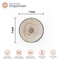 Hand Painted Iris Beige Ceramic Quarter Plates Set Of 4 | Small Side Plates For Dinner & Snacks - 7 Inch, 4 Pieces, Microwave Safe