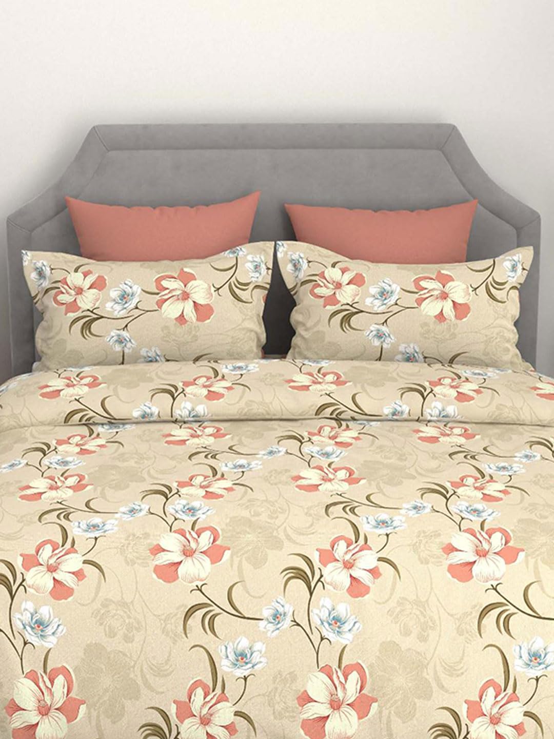 100% Cotton Queen Size Bedsheet For Double Bed With 2 Pillow Covers - 90x100 Inches, Beige | Ideal For Daily Use & Gifting Bedsheet