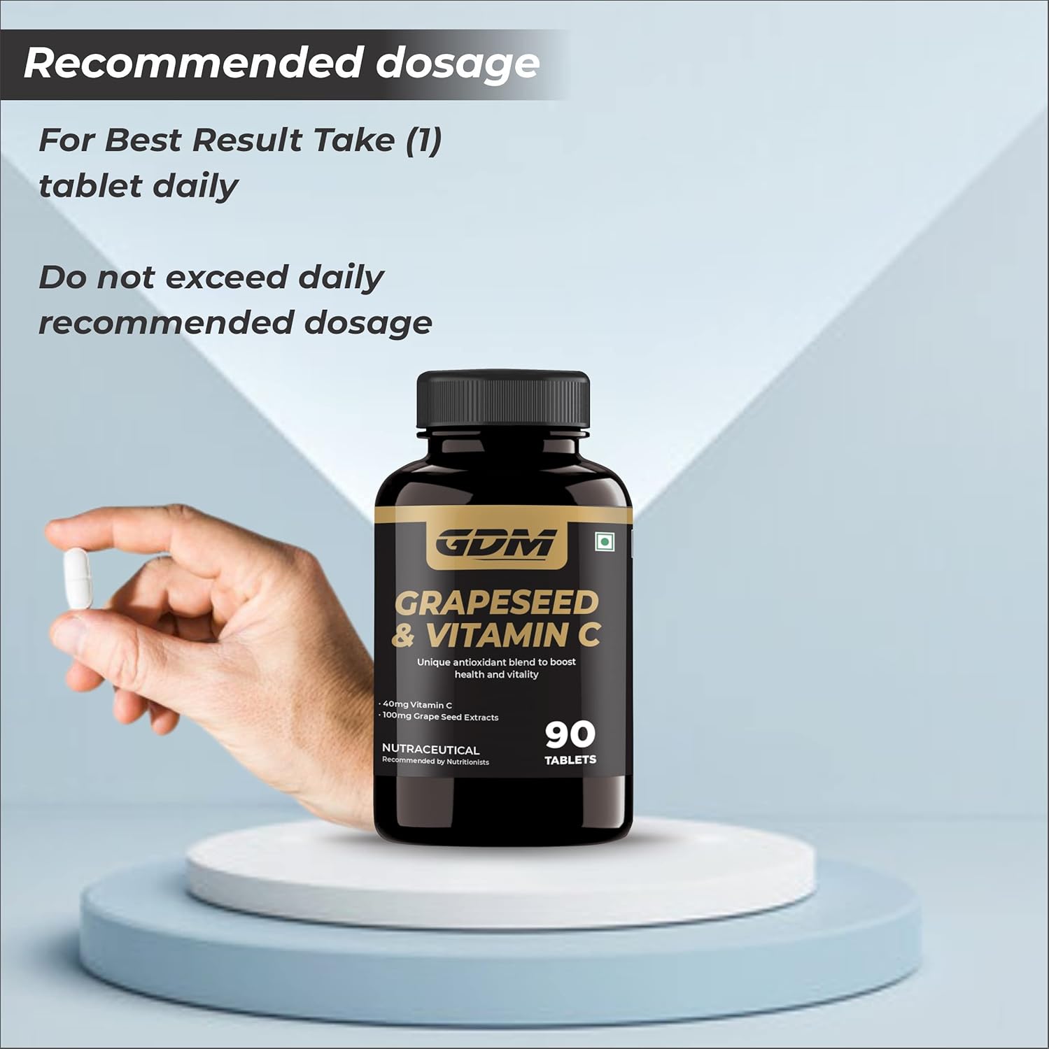 Gdm Grapeseed & Vitamin C Tablets, Improve Blood Circulation, Lower Cholesterol Level, Rich In Bioflavonoids | 90 Tablets 100gm 0.2lbs