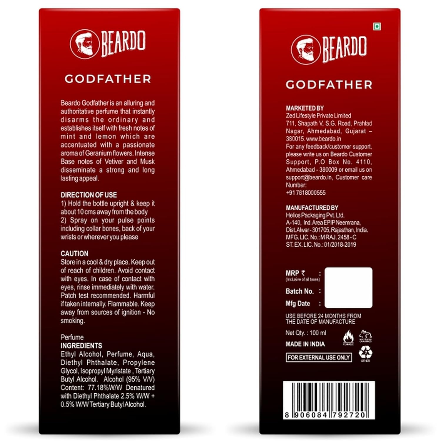 Beardo Godfather Long Lasting Eau De Parfum 100ml 3.4 Fl.oz. | Perfect Gift For Brother