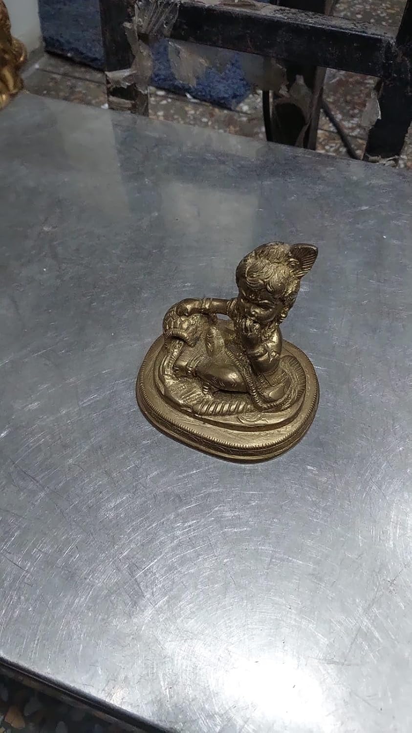 Laddoo Gopal God Idol, Bal Krishna, Kanha Ji Statue, Gold, Brass - 4 Inches, Traditional Deign, Occasion, Handmade, Home Décor, 1 Laddu Gopal Statue