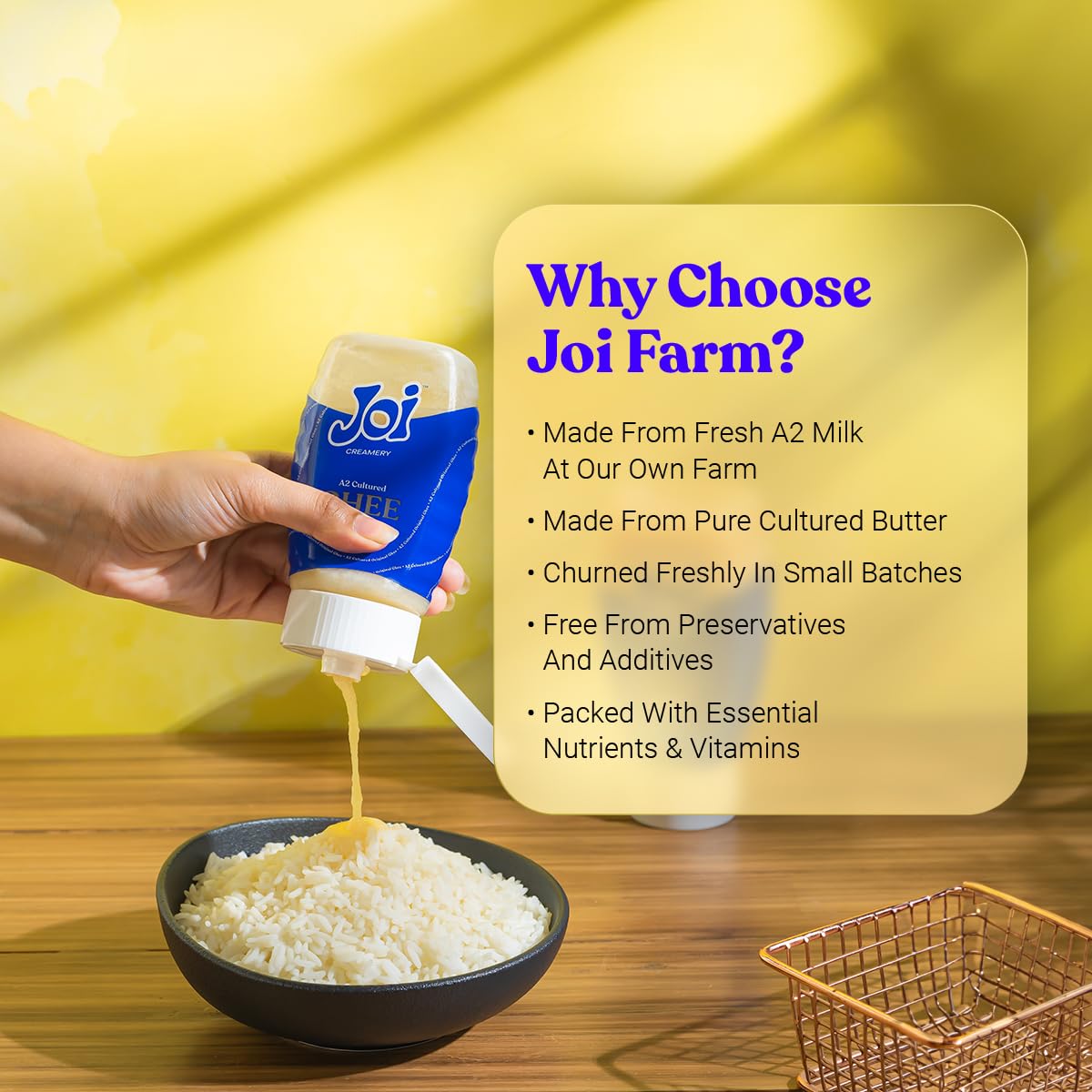 100% Pure Cultured Original A2 Cow Desi Ghee By Joi | Good Source Of Protein Fiber Healthy Desi Ghee Perfect For Diet | (350ml) 11.8 Ounce | Plastic Bottle