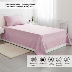 Soft Cotton Single Bedsheet With 1 Piece Pillow Cover - 60 X 90 Inches, Light Pink | Lightweight, Breathable & Easy To Maintain Bedsheet