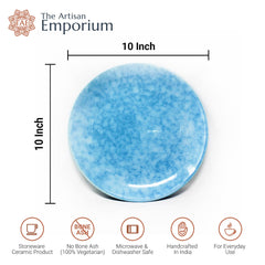 Neelam Ceramic Dinner Plates Set Of 4 - Blue, 10 Inches, 4 Pieces | Handcrafted Full Ceramic Plates For Dinner - Microwave Safe & Dishwasher Safe