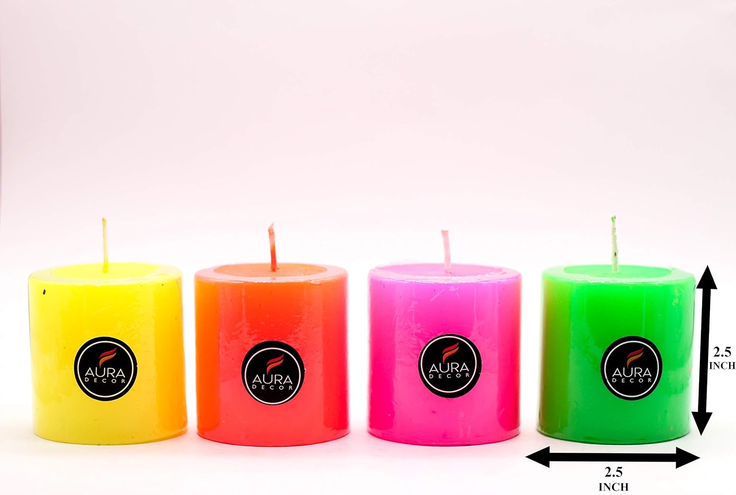PILLAR CANDLES FLUORESCENT COLOURS CNDLES | BEST FOR DECORATION SET OF 4